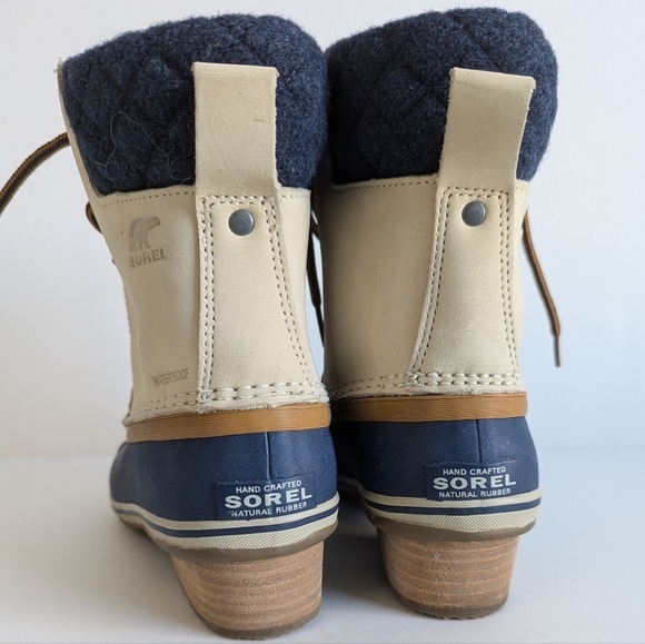Sorel Slimpack Lace II Shell Rubber Leather Wool Boot Oatmeal Collegiate Navy 8½ - Picture 6 of 10